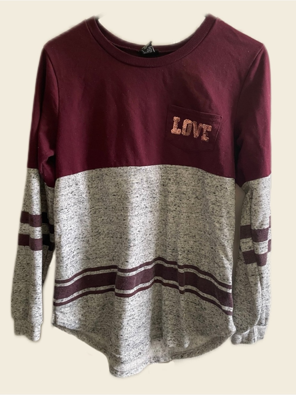 Rue21 Rose Gold Sequined “LOVE” Long Sleeve